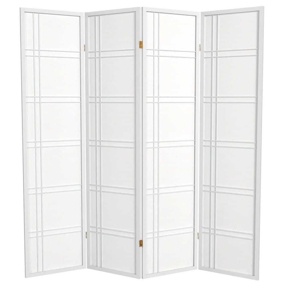 6 ft. Tall Double Cross Shoji Screen - White (4 Panels): Hardwood Frame, Metal Hinges, Lightweight