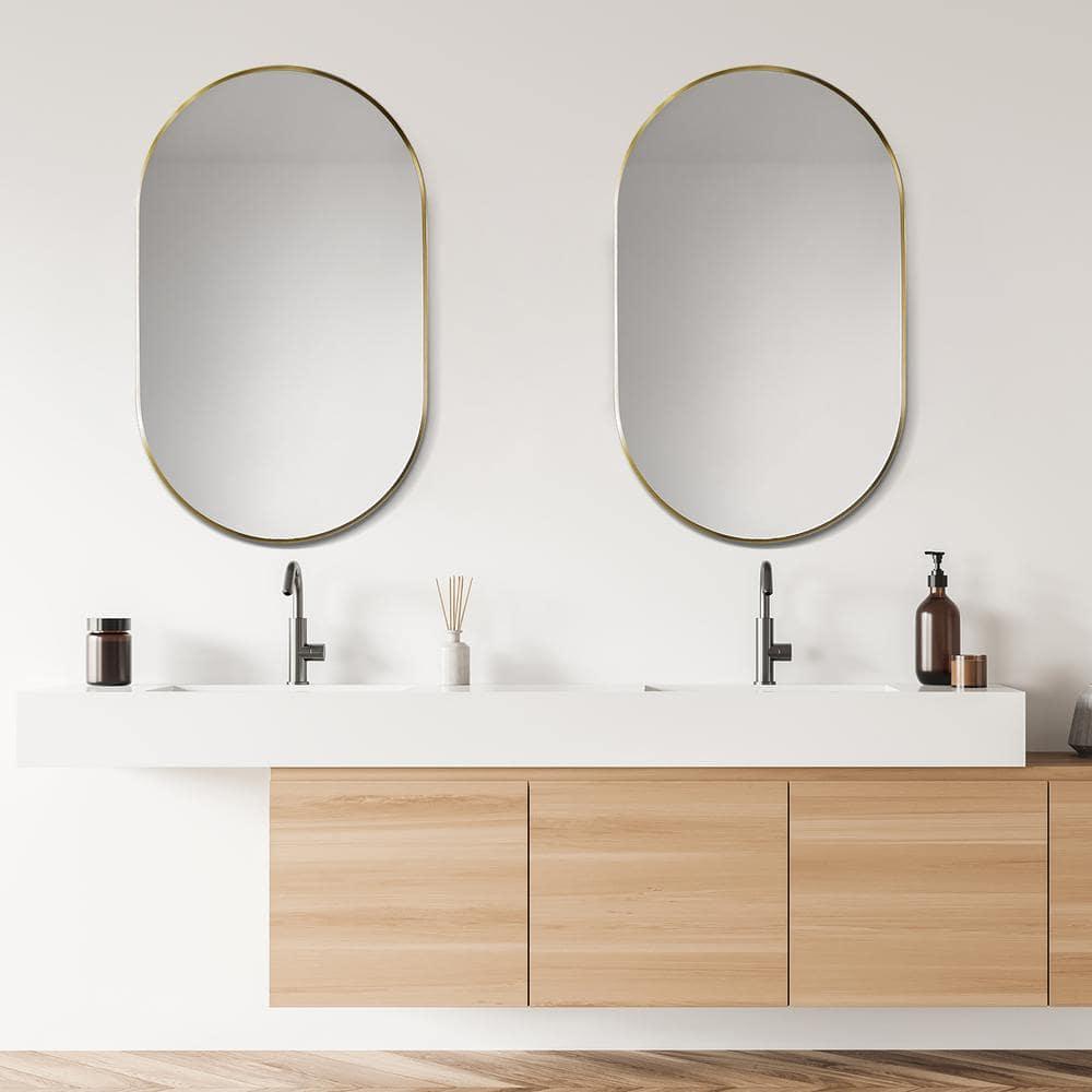 Ispra 36" Oval Bathroom/Vanity Brushed Gold Aluminum Framed Wall Mirror
