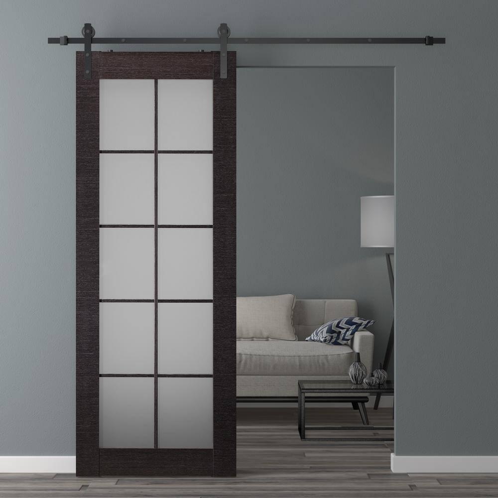 Belldinni Palladio 10-Lite Solid Manufactured Wood and Glass Paneled Prefinished Barn Door with Installation Hardware Kit