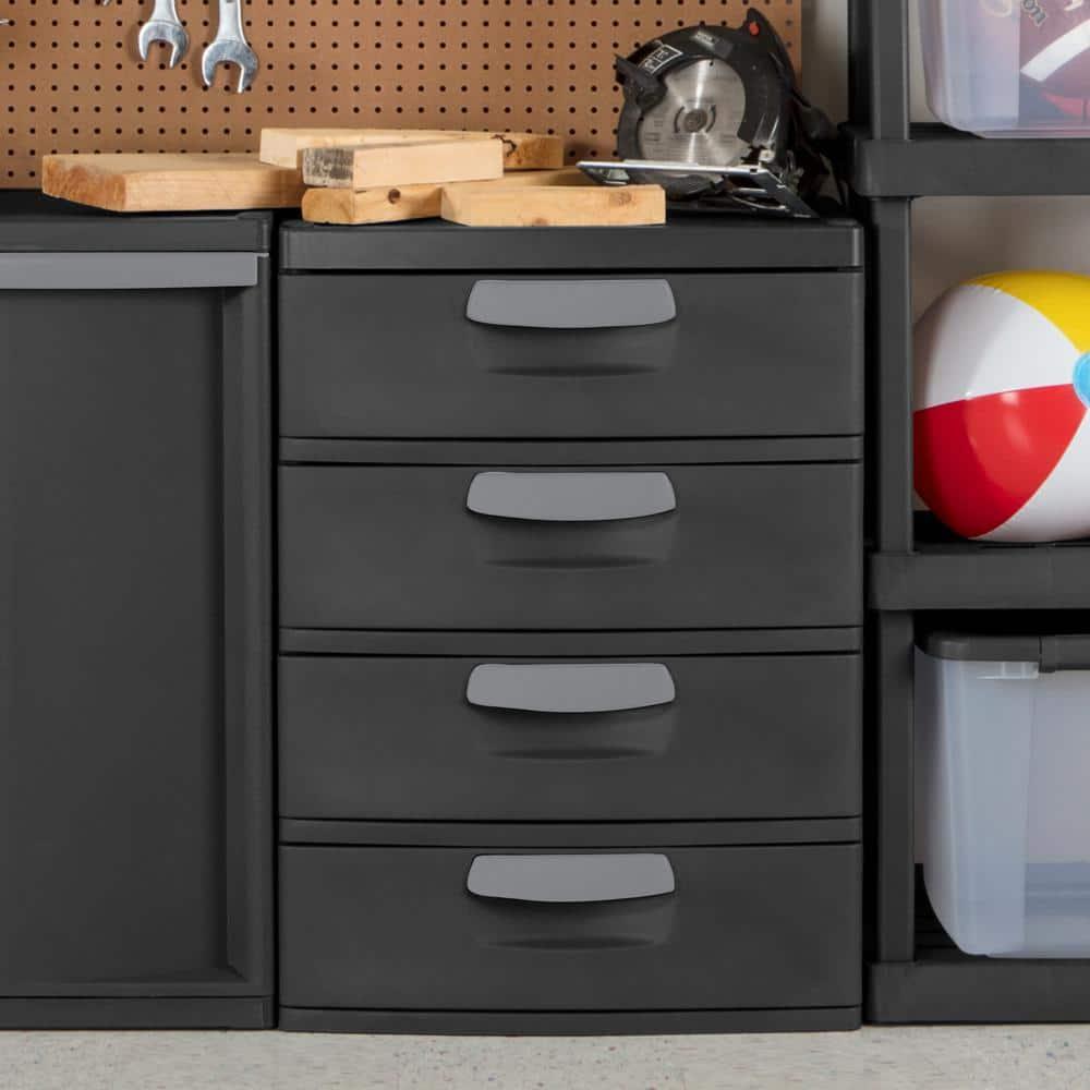 Sterilite 4 Drawer Unit, Durable Plastic Construction,  Frame and Drawers, Dk Gray