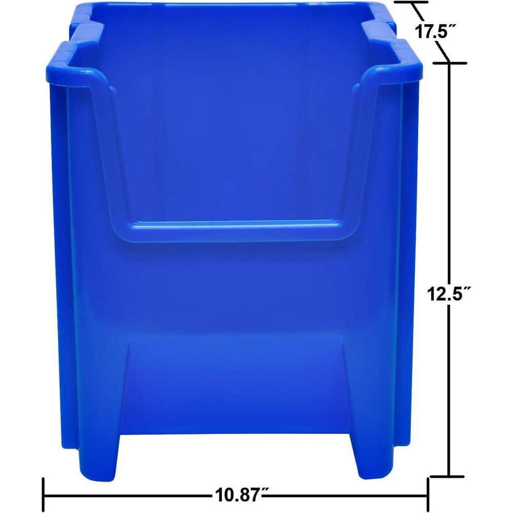 Akro-Mils Stak-N-Store 13014 Large Storage Bins Stackable Heavy Duty Containers, 17.5"x11"x12.5", Blue, 4-Pack