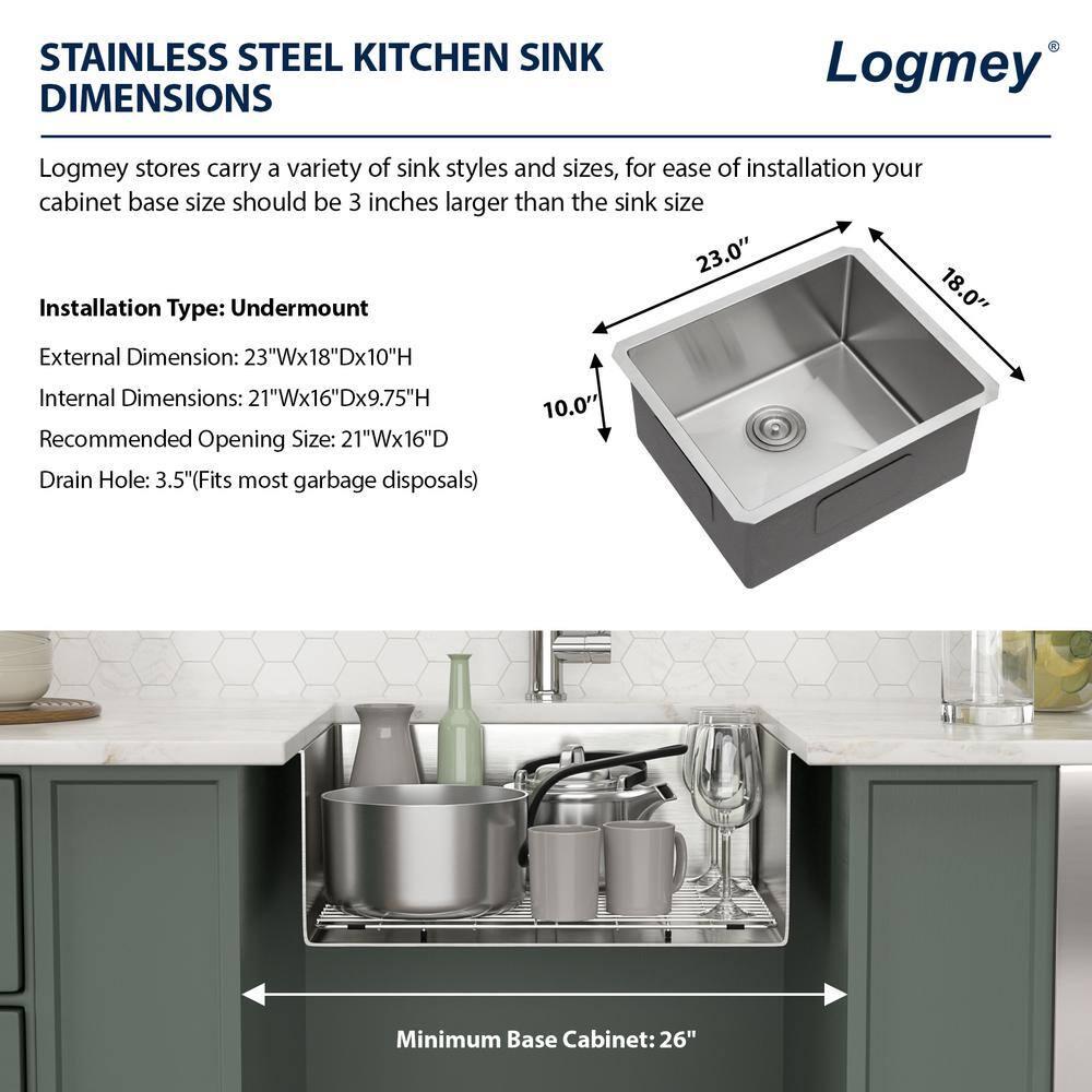 Sarlai 23 Bar Sink Stainless Steel - 23" x 18" Undermount Kitchen Sink Single Bowl 16 Gauge Stainless Steel RV Camper Wet Bar Prep Sink Basin