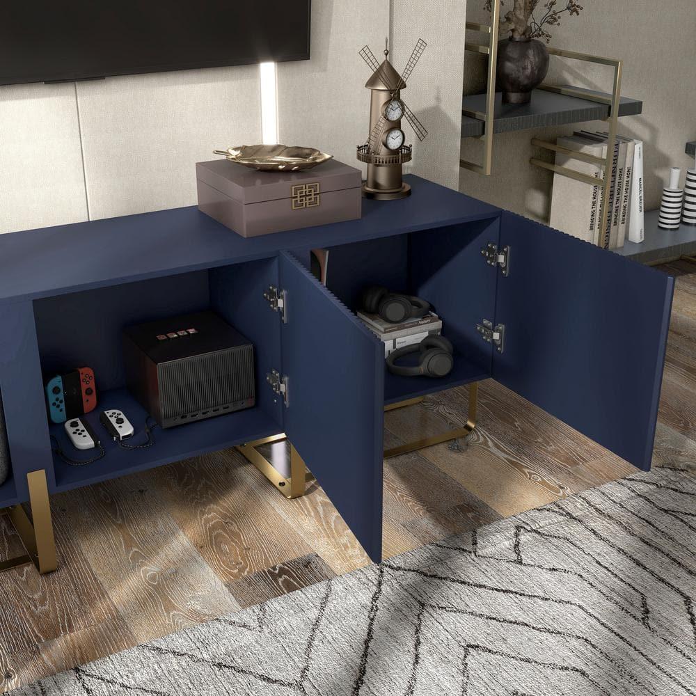 miBasics Forast Modern 3 Door Storage TV Stand for TVs up to 65" Indigo Blue
