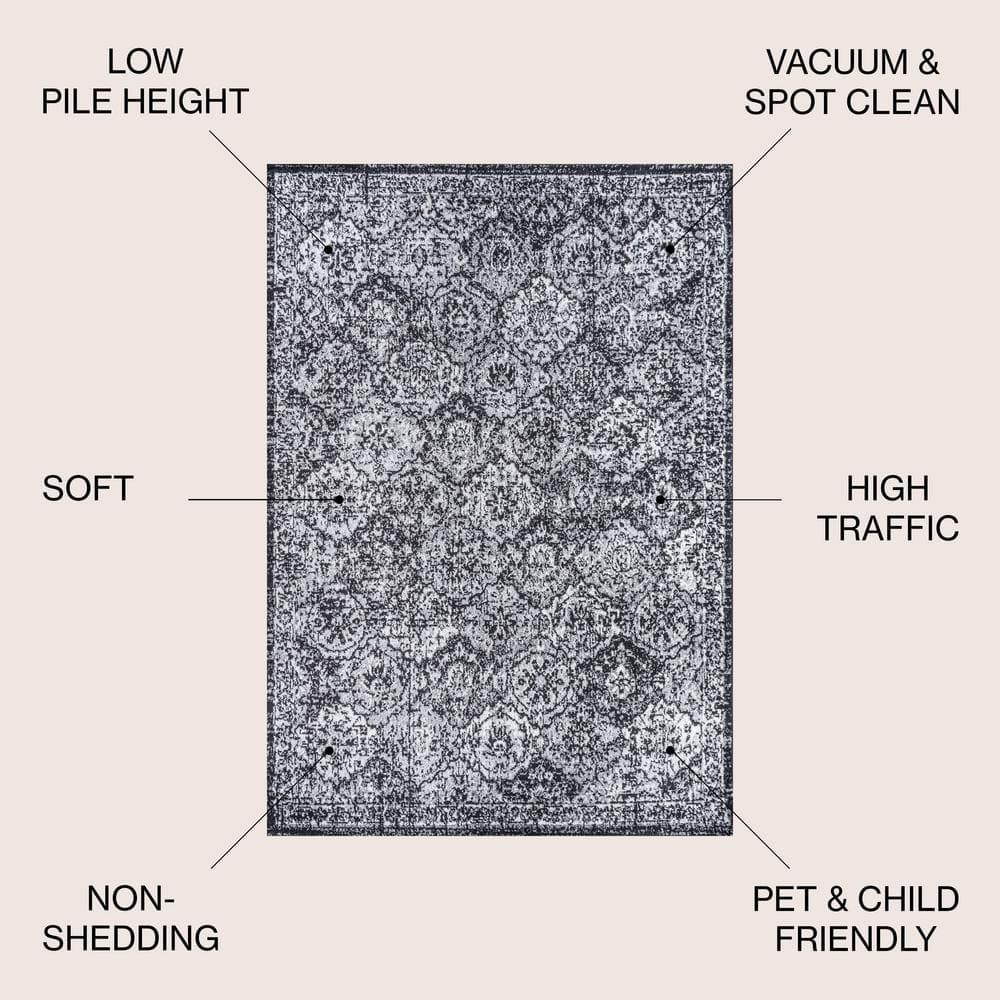 3' x 5' Modern Persian Boho Vintage Trellis Area Rug, Black/Ivory - JONATHAN Y