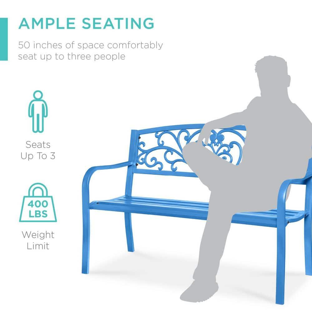 World Menagerie Outdoor Steel Bench with Floral Backrest & Slatted Seat, Marigold for Garden, Patio, Porch, Lawn, and Deck