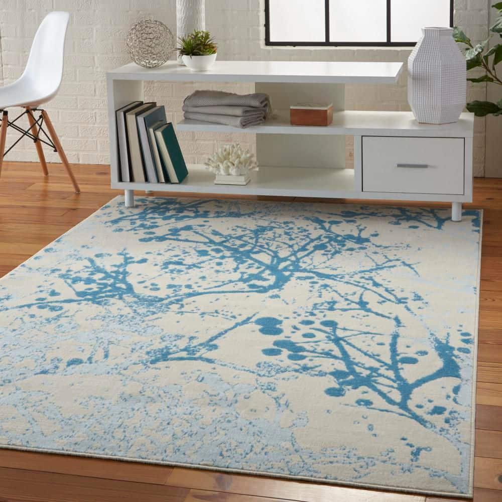 Nourison Jubilant 4' x 6' Ivory/Blue Area Rug Contemporary Artistic Abstract by Nourison