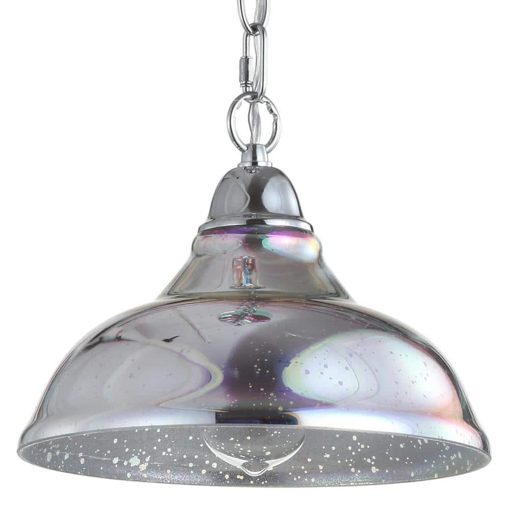 JONATHAN Y Nira 9.75" Adjustable 3D Color Burst Glass/Metal Pendant, Chrome/Multi