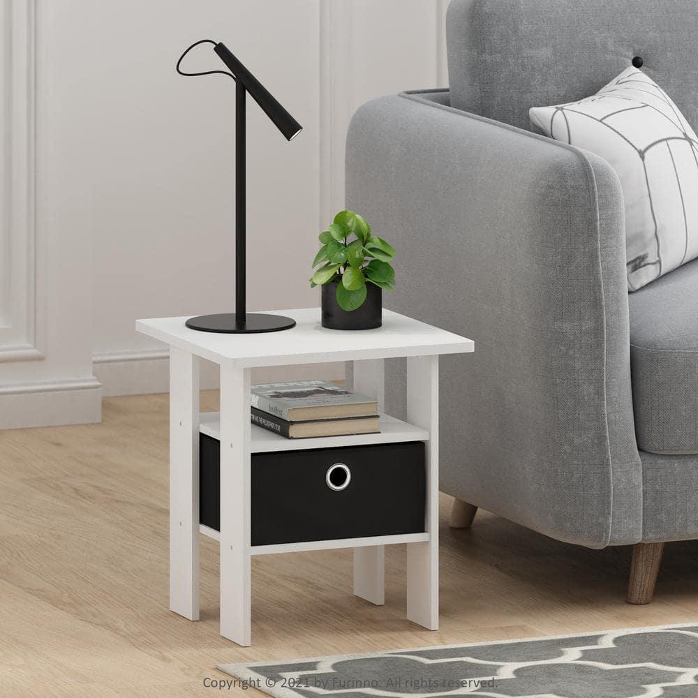 Furinno 2PCS Modern Bedside End Table Nightstand Accent Sofa Side Table W/Removable Drawer & Open Storage Shelf,White/Black