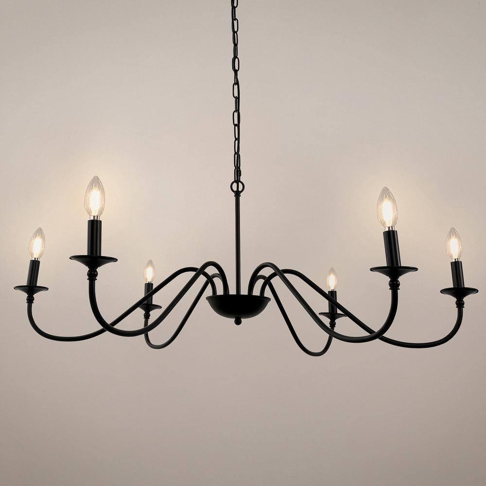 Black Chandelier 6-Light Chandeliers for Dining Room Rustic Farmhouse Chandelier Modern Kitchen Light Fixtures Ceiling Chandeliers Light Fixture for Living Room, Foyer, Bedroom, Hallway,