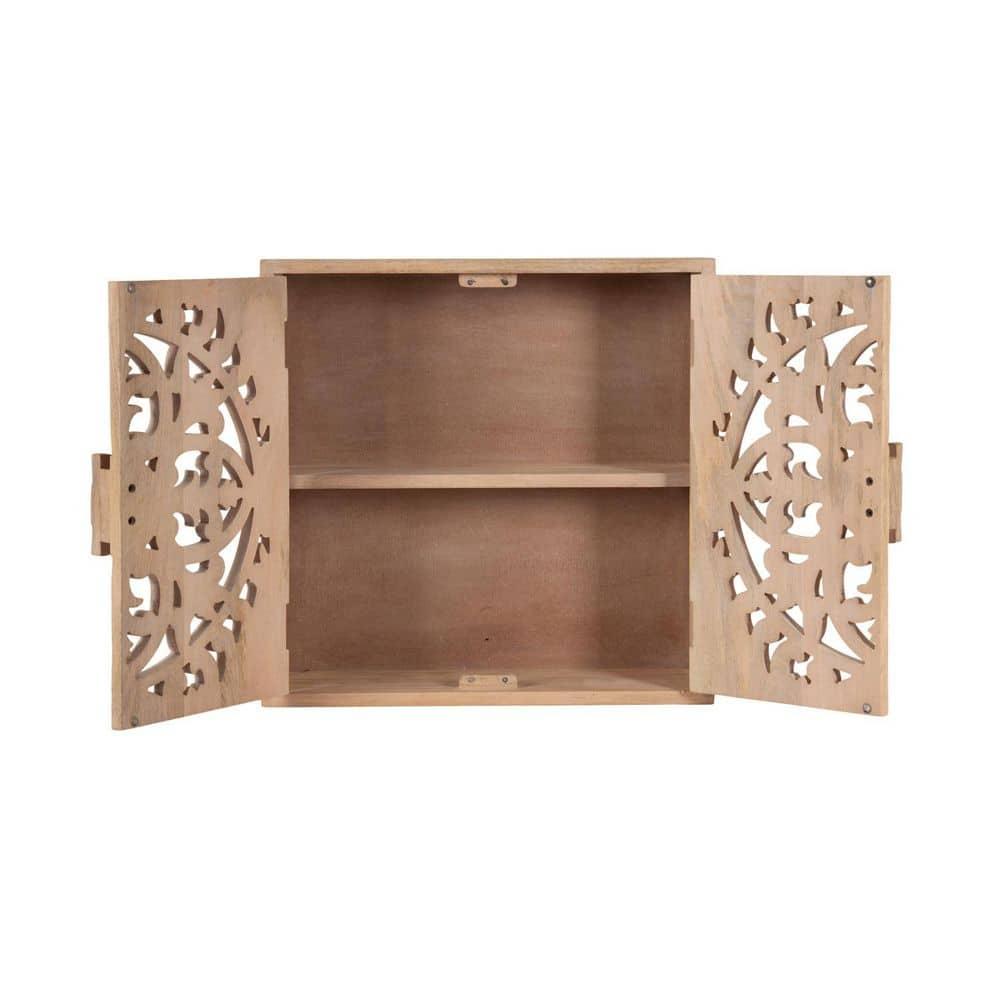 Kate and Laurel Saanvi Traditional Carved Wood Wall Cabinet, 20 x 6 x 20, Light Natural, Dimensional Over the Toilet Storage Cabinet for Bathroom Storage and Display