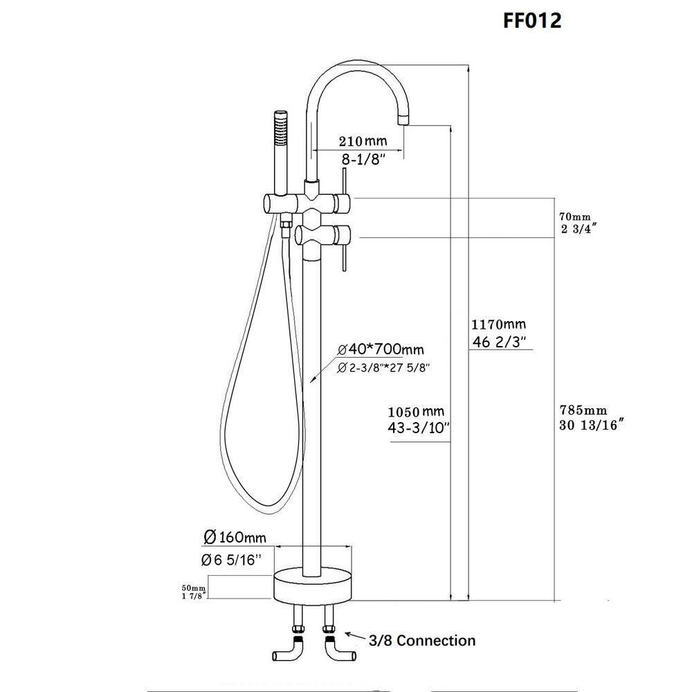 Double Handle Floor Mounted Freestanding Tub Filler With Handshower