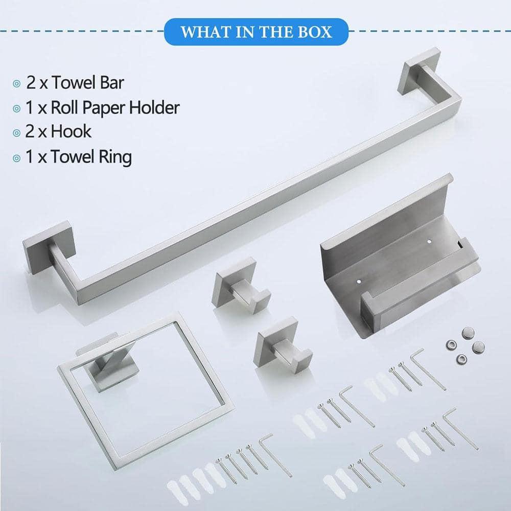Brushed Nickel Bathroom Towel Bar Set Bathroom Accessories Hardware Set Including Double Towel Bar Towel Ring Coat Hook and Toilet Paper Holder with Shelf. Wall Mounted Stainless Steel