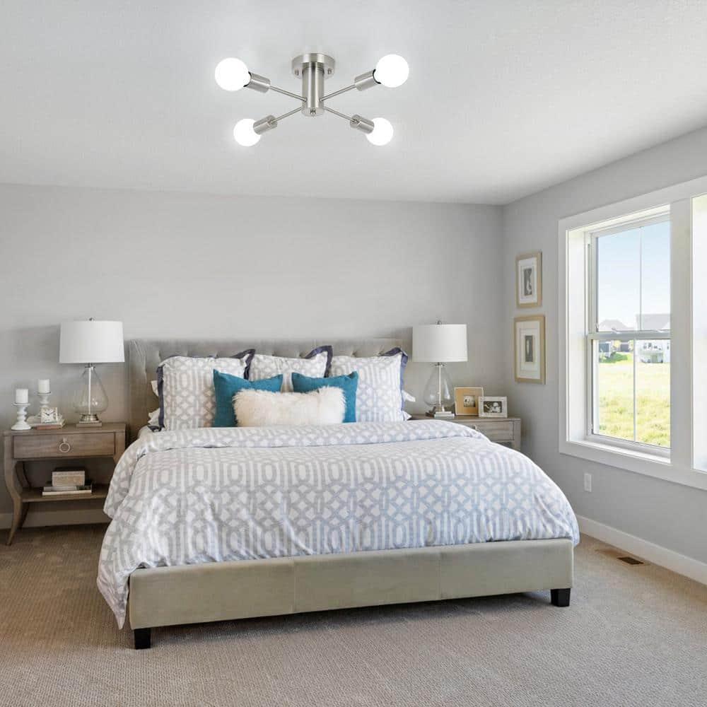 Sputnik Chandeliers, 4 Lights Kitchen Lighting Fixtures Ceiling Brushed Nickel Chandelier, Semi Flush Mount Ceiling Light Fixture for Bedroom Hallway Kitchen Living Room Dining Room