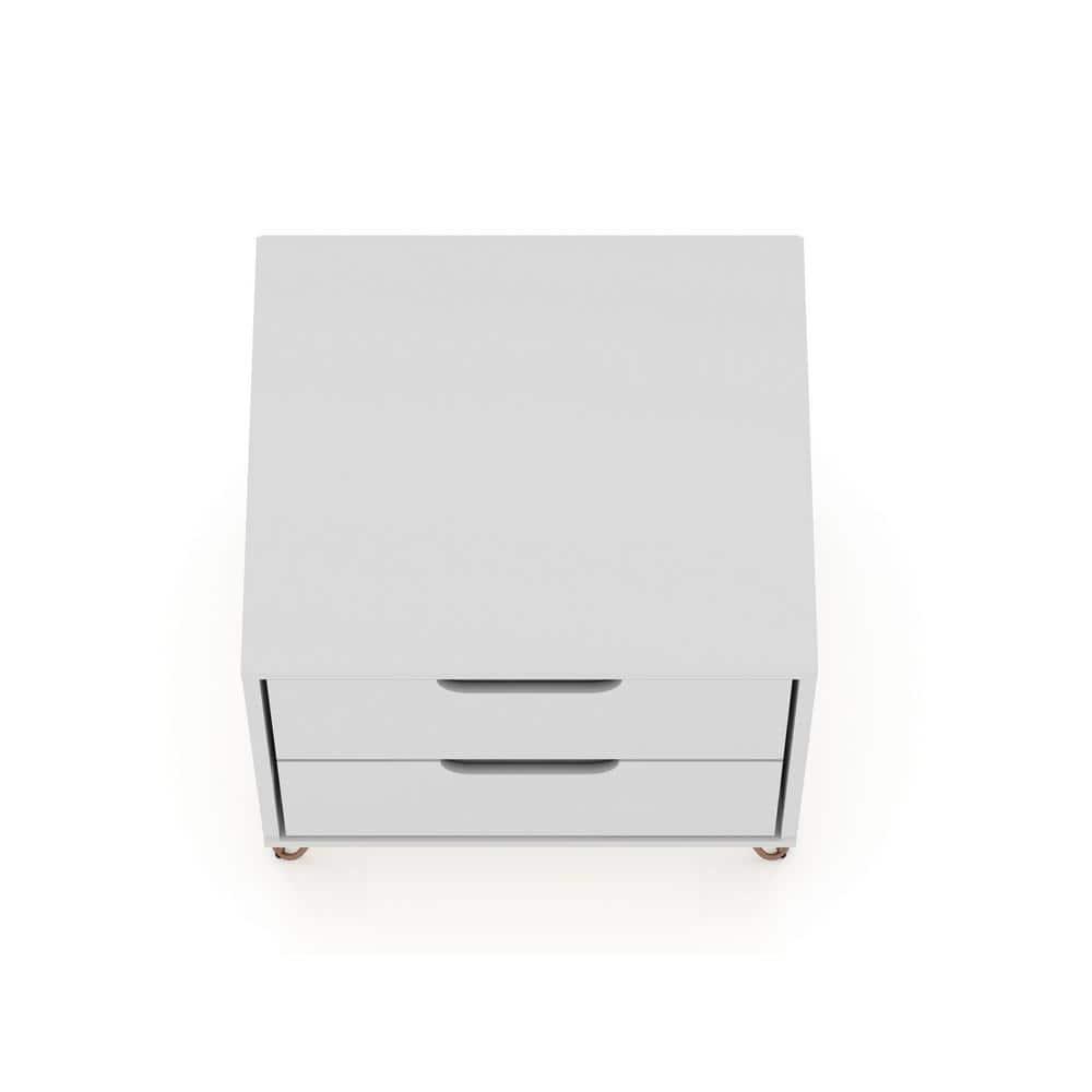 Set of 2 Rockefeller 2 Drawer Nightstands White - Manhattan Comfort: Modern Splayed Metal Legs, MDF