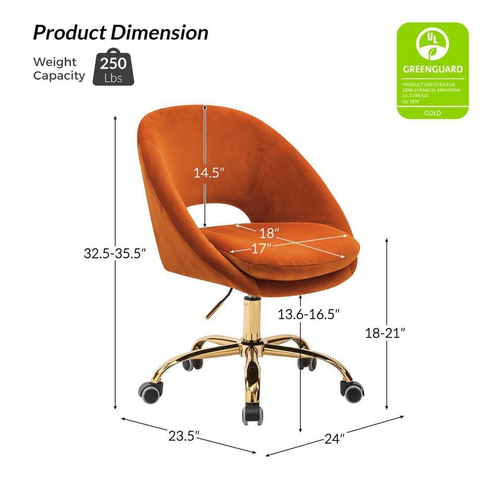Velvet Home Office Chair Tina's Home Swivel Accent Chair Adult Makeup Chair Metal Leg Bedroom,Orange