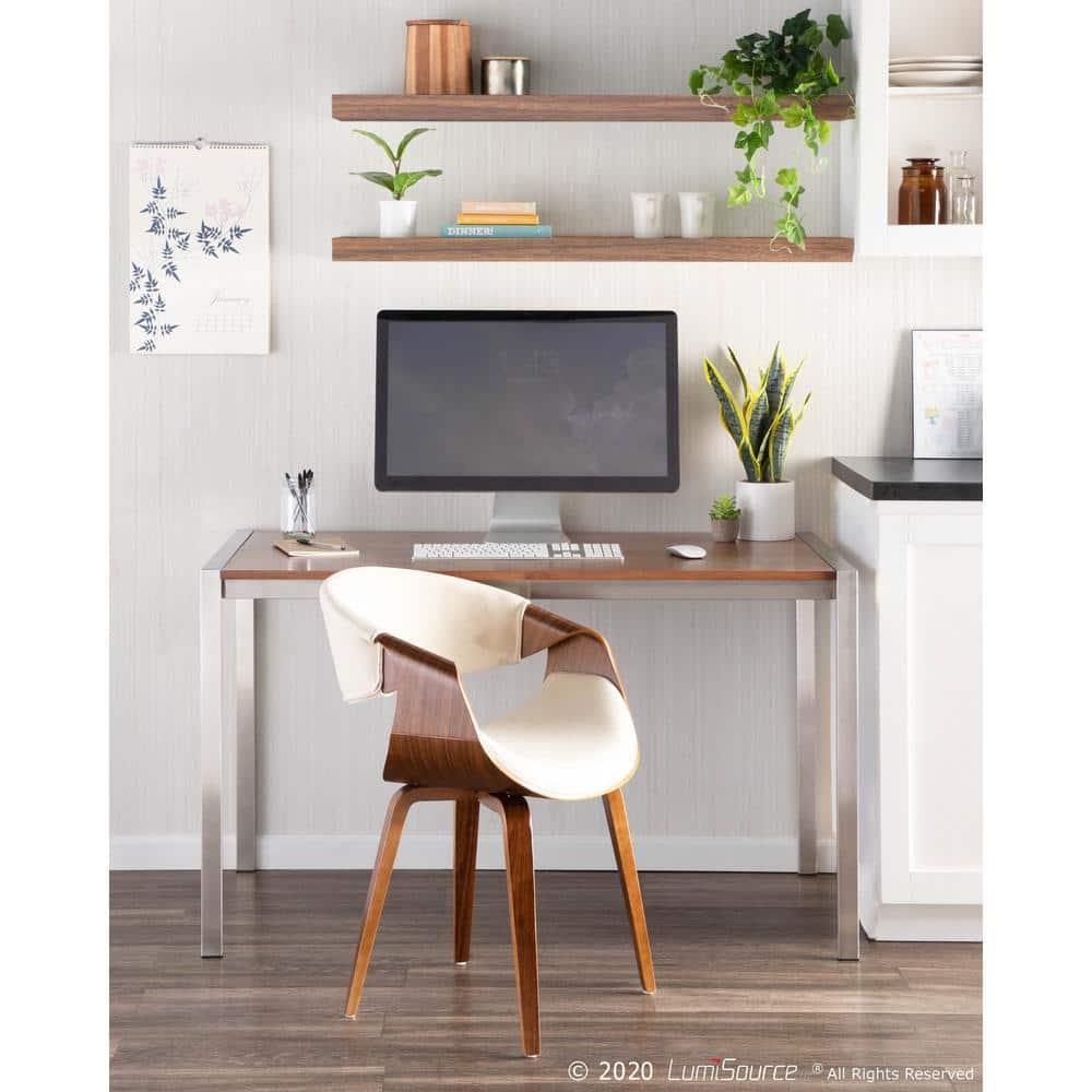 Curvo Mid-Century Modern Dining Accent Chair Cream - Lumisource: Upholstered, Wood Legs, Polyester