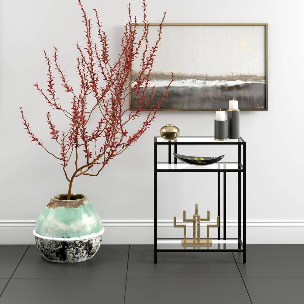 Evelyn&Zoe Cortland 22" Wide Rectangular Console Table with Glass Shelves, Blackened Bronze