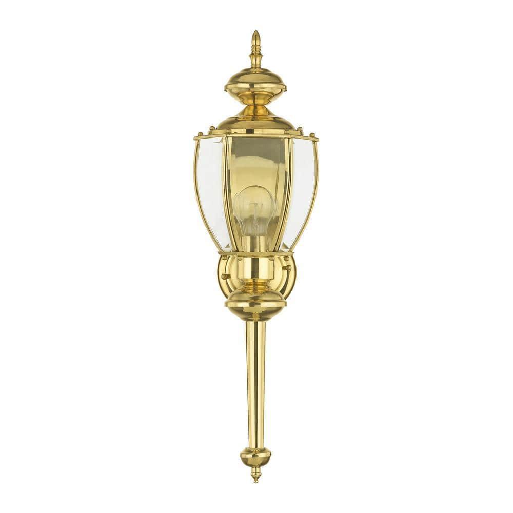Livex Lighting Outdoor Basics 1 -Light 25.0-in H Polished Brass Hardwired Outdoor Wall Light