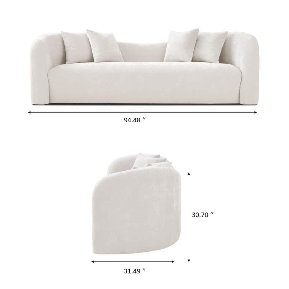 White Microfiber Mid-Century Modern Tight Back Sofa