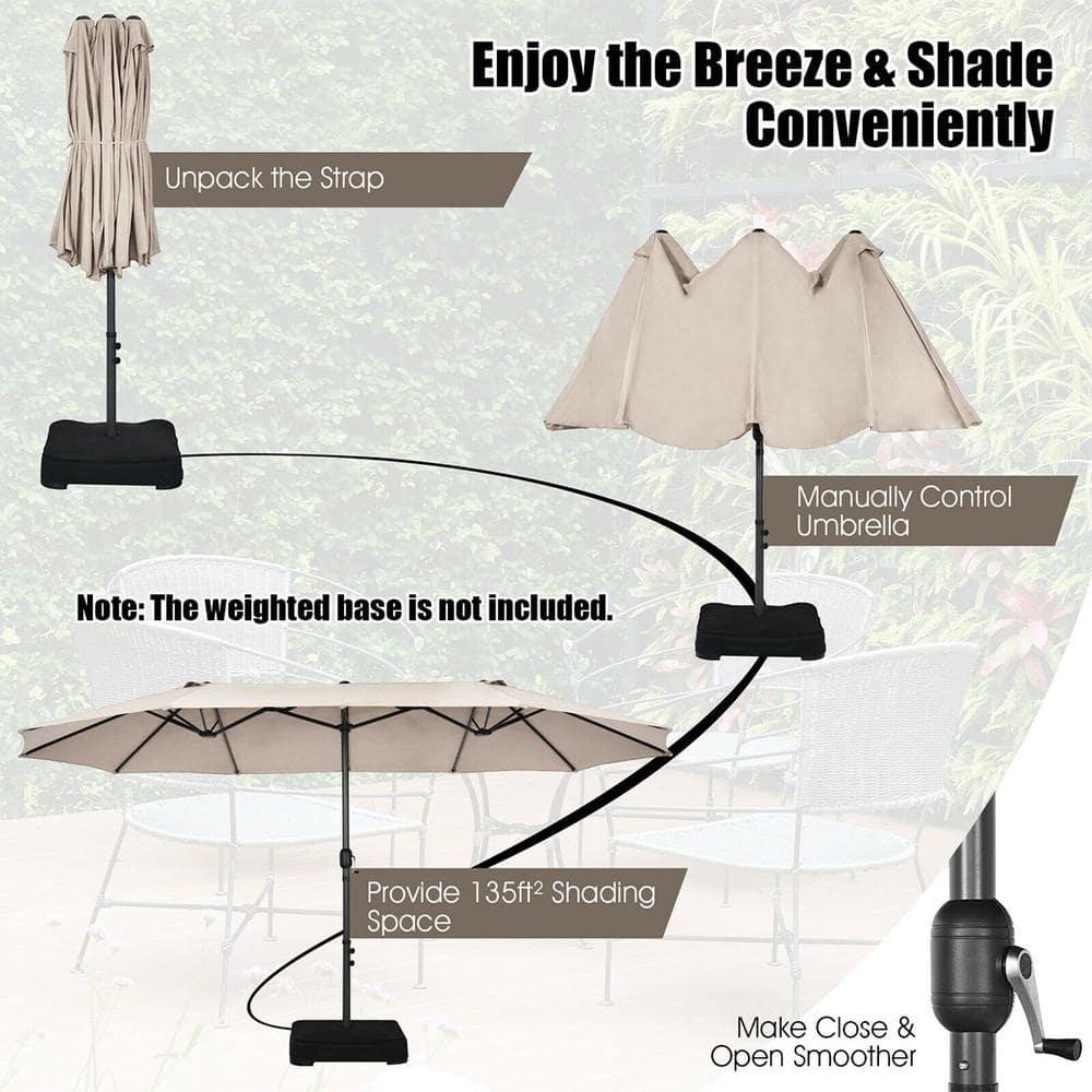 Costway 15FT Patio Double-Sided Umbrella Crank Outdoor Garden Market Sun Shade Beige