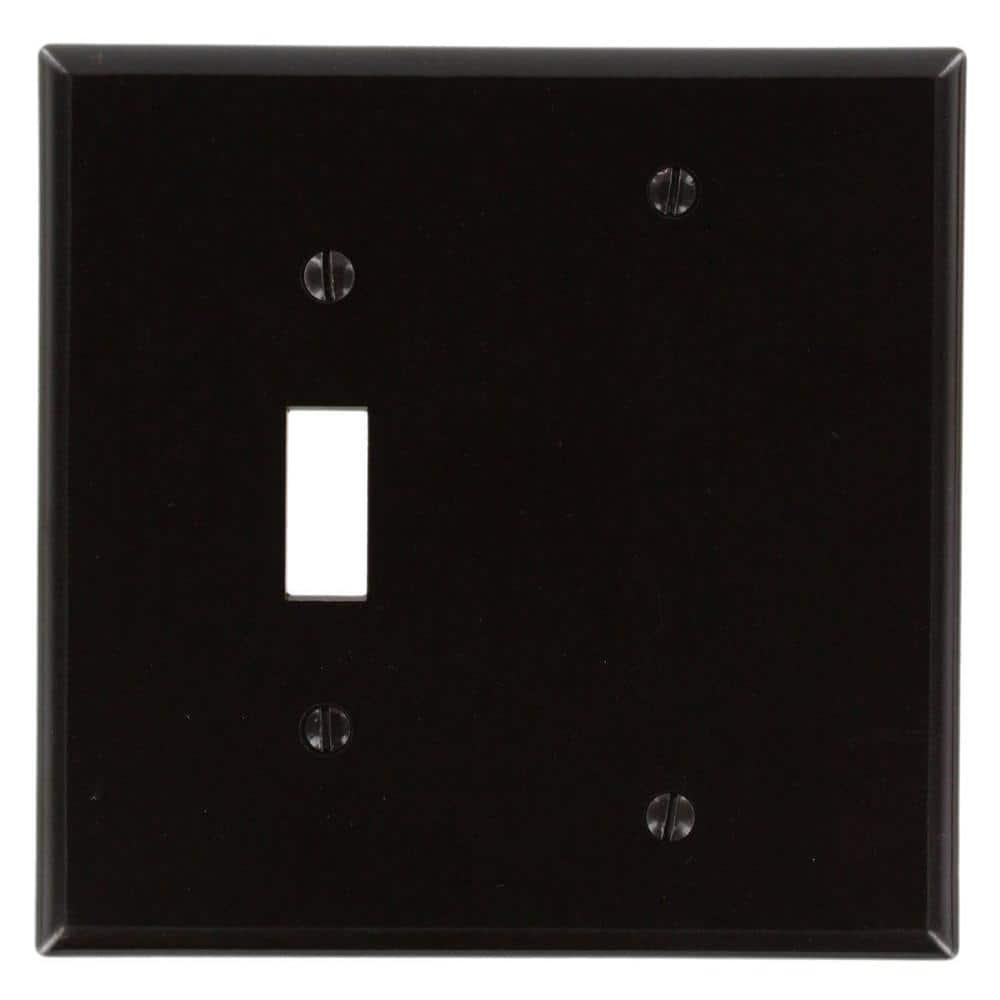 Leviton 80506 Wallplate 2-Gang 1-Toggle 1-Blank Midway Size Plastic - Brown