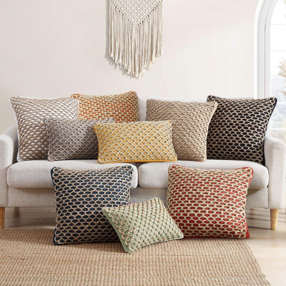 Rust and Beige Cotton Jute Square Throw Pillow with Insert