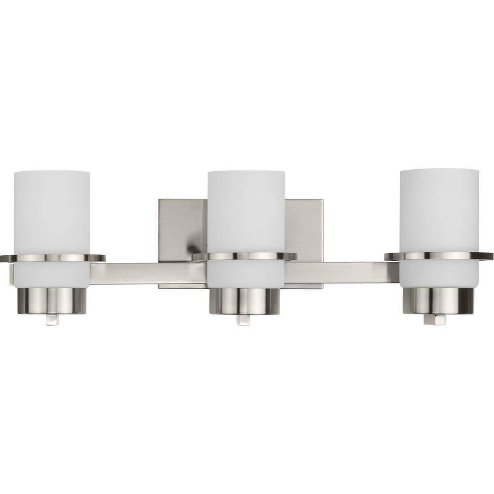Progress Lighting Reiss 3-Light Vanity Light, Brushed Nickel, White Glass Shade