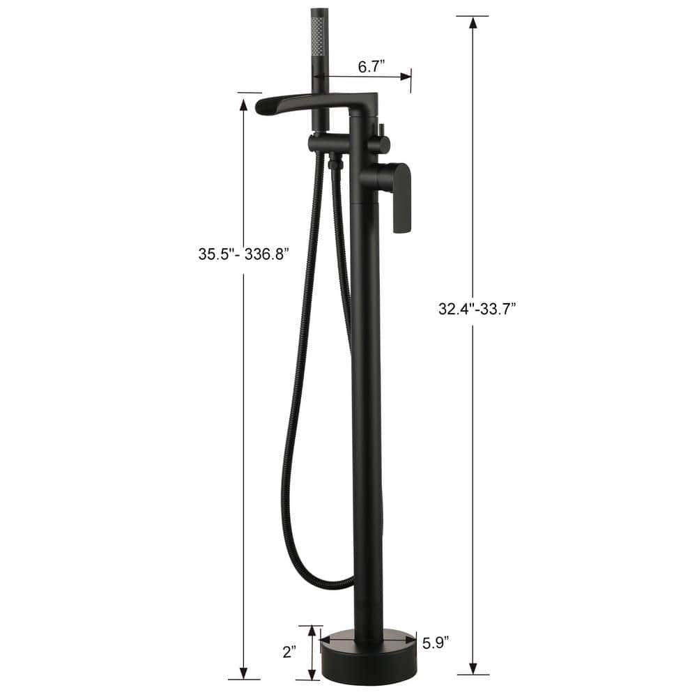 MOGFCT Waterfall Freestanding Bathtub Faucet Set Single Handle Floor Mount Tub Filler with Hand Shower ,Matte Black