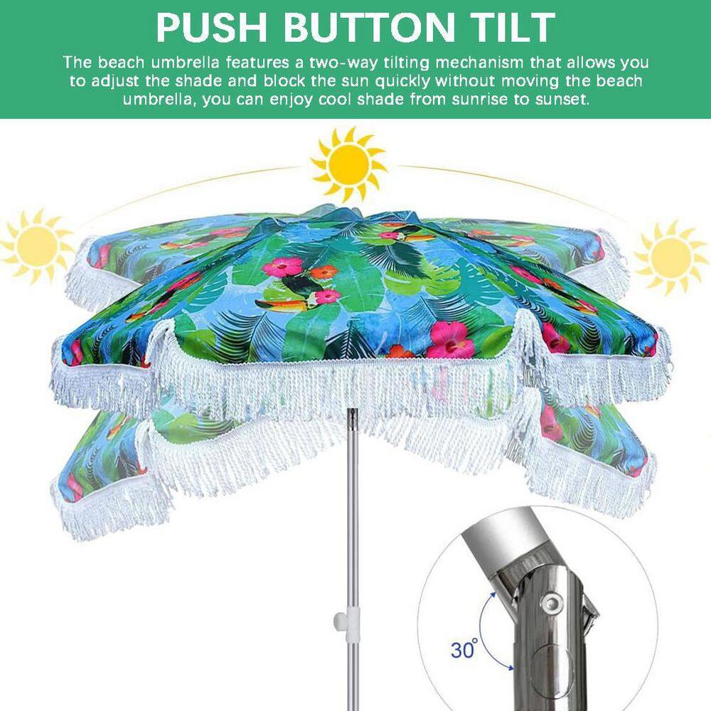 AMMSUN 6.5ft Heavy Duty HIGH Wind fringe Beach Umbrella with sand anchor Vent Tilt Portable Sun Shelter UPF 50+ Windproof Outdoor Sunshade Umbrellas Carry Bag for Patio Garden Pool Backyard Sports