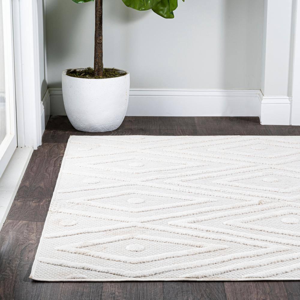 3'x5' Balansat Moroccan Diamond Indoor/Outdoor Area Rug, Ivory - JONATHAN Y