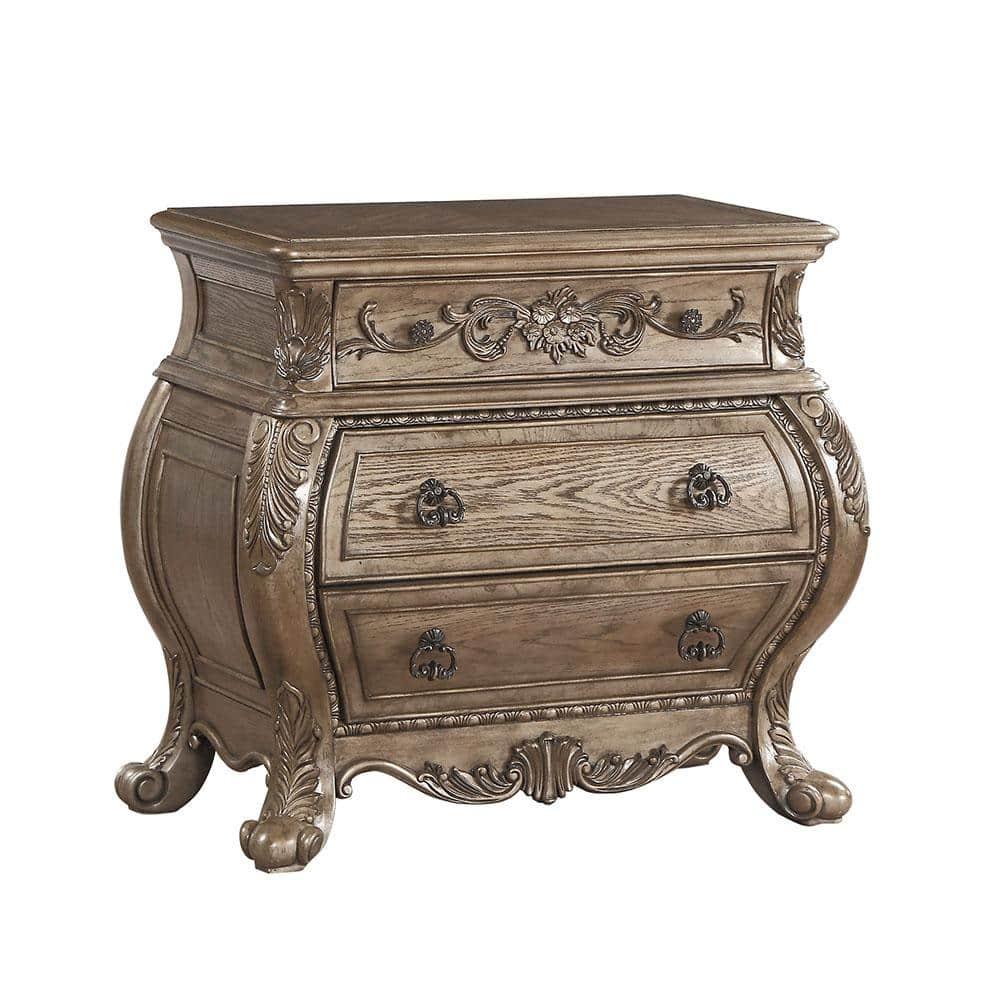 38" Ragenardus Nightstand Vintage Oak - Acme Furniture: 3 Drawers, Scrolled Legs, No Assembly Required