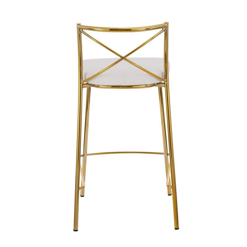 Charlotte 25" Gold Metal and White Faux Leather Counter Stool Set