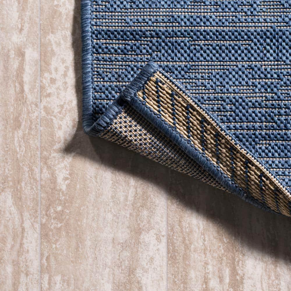 8'x10' Tavira Modern Strie' Indoor/Outdoor Area Rug, Blue/Beige - JONATHAN Y