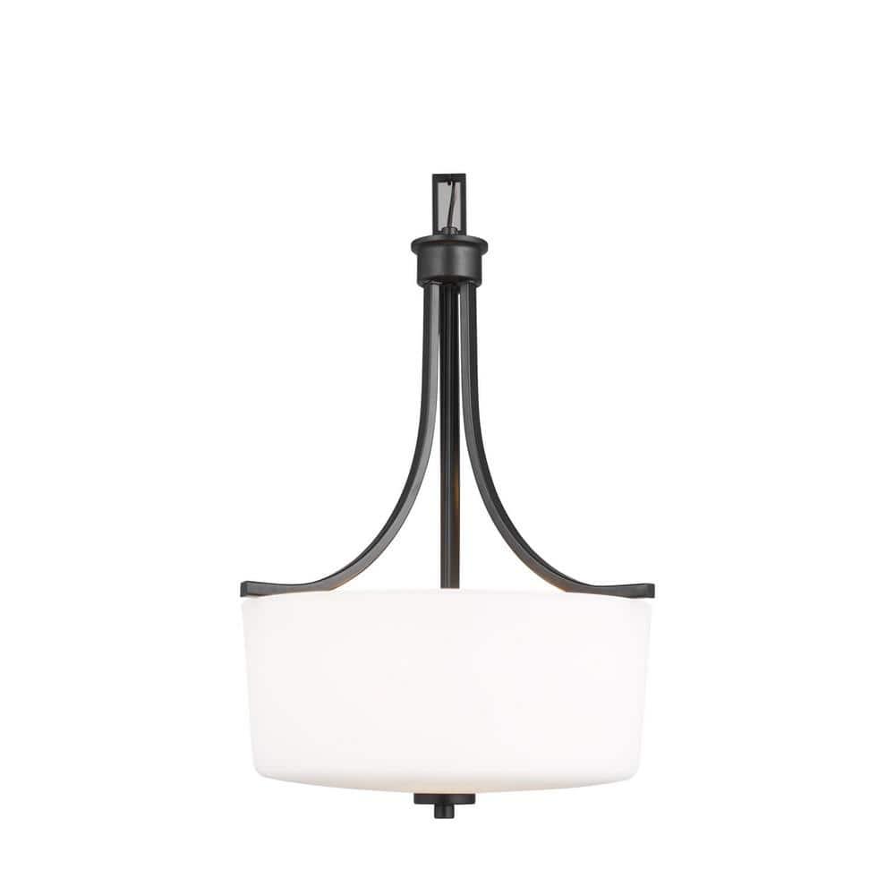 Midnight Black Steel Pendant Light with White Glass Shade