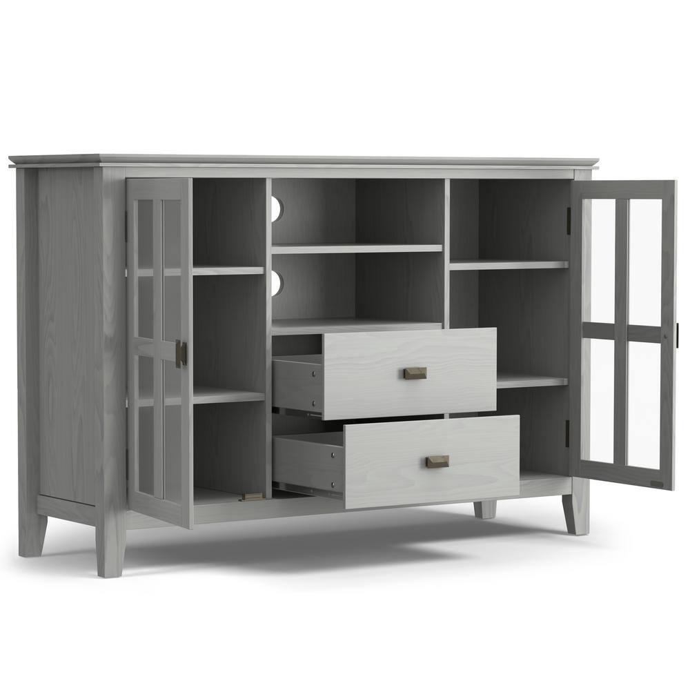 Simpli Home Artisan Solid Wood TV Media Stand in Fog Gray