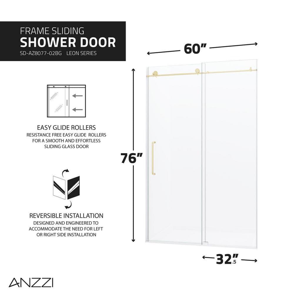 60” W x 76” H Sliding Frameless Shower Door