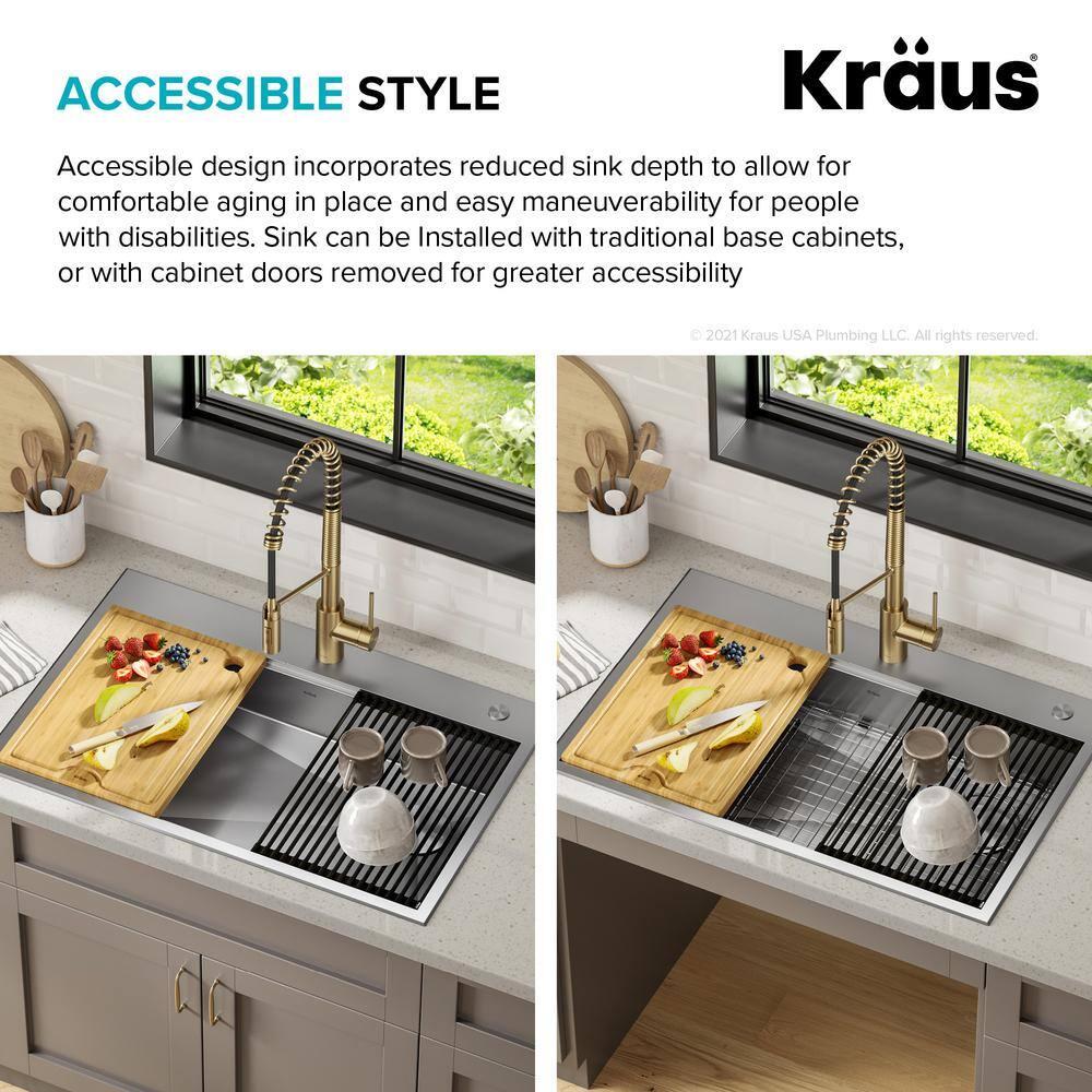 Kraus KWT310-33/5.5 Kore™ ADA Workstation 33" L Drop-In Top Mount 16 Gauge Stainless Steel Single Bowl Kitchen Sink with Accessories