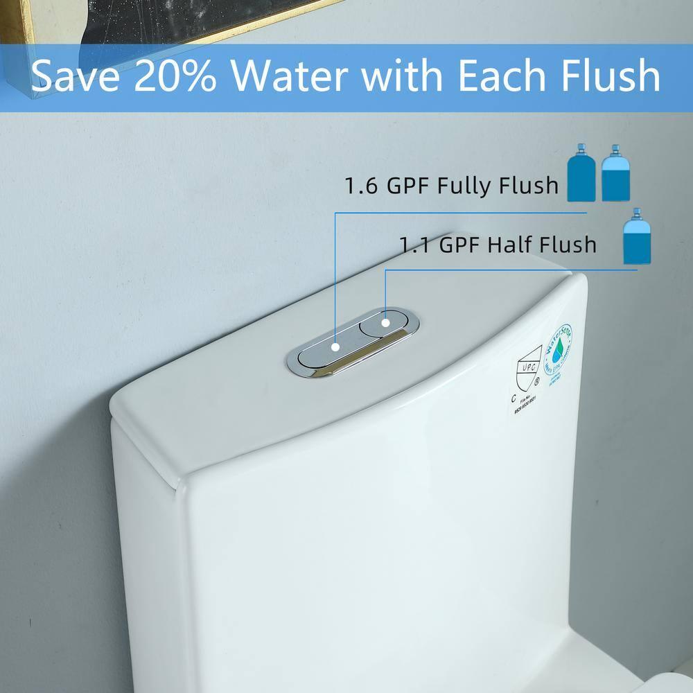 One-Piece Toilet, 1.1/1.60 GPF Water-Efficient Dual-Flush Elongated Comfort Height Floor Mounted, Standard-Size Toilet With Soft Closing Seat Included