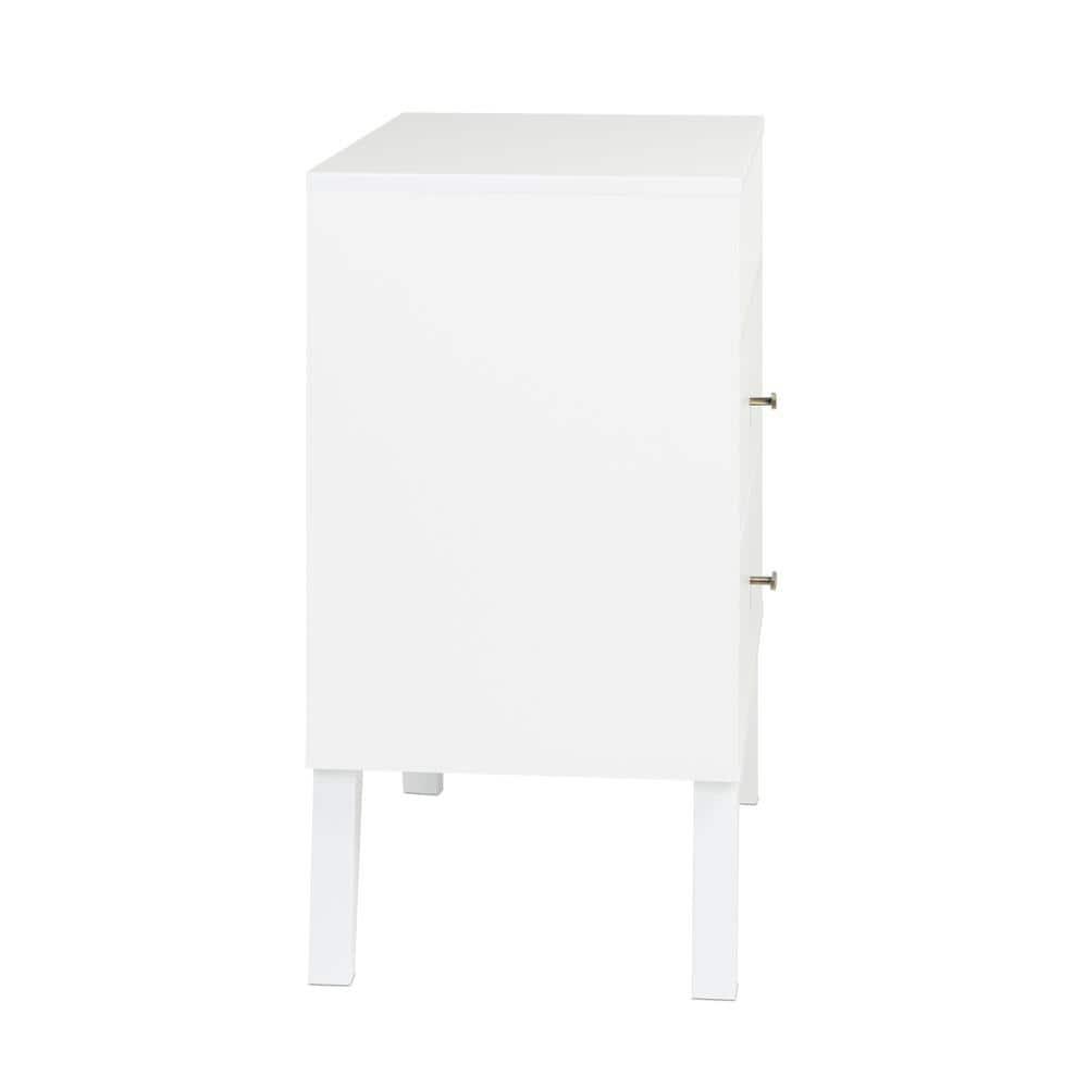 Mid Century Modern 2 Drawer Tall Nightstand with Shelf White - Prepac: Wood Laminate, Includes Anti-Tip Hardware