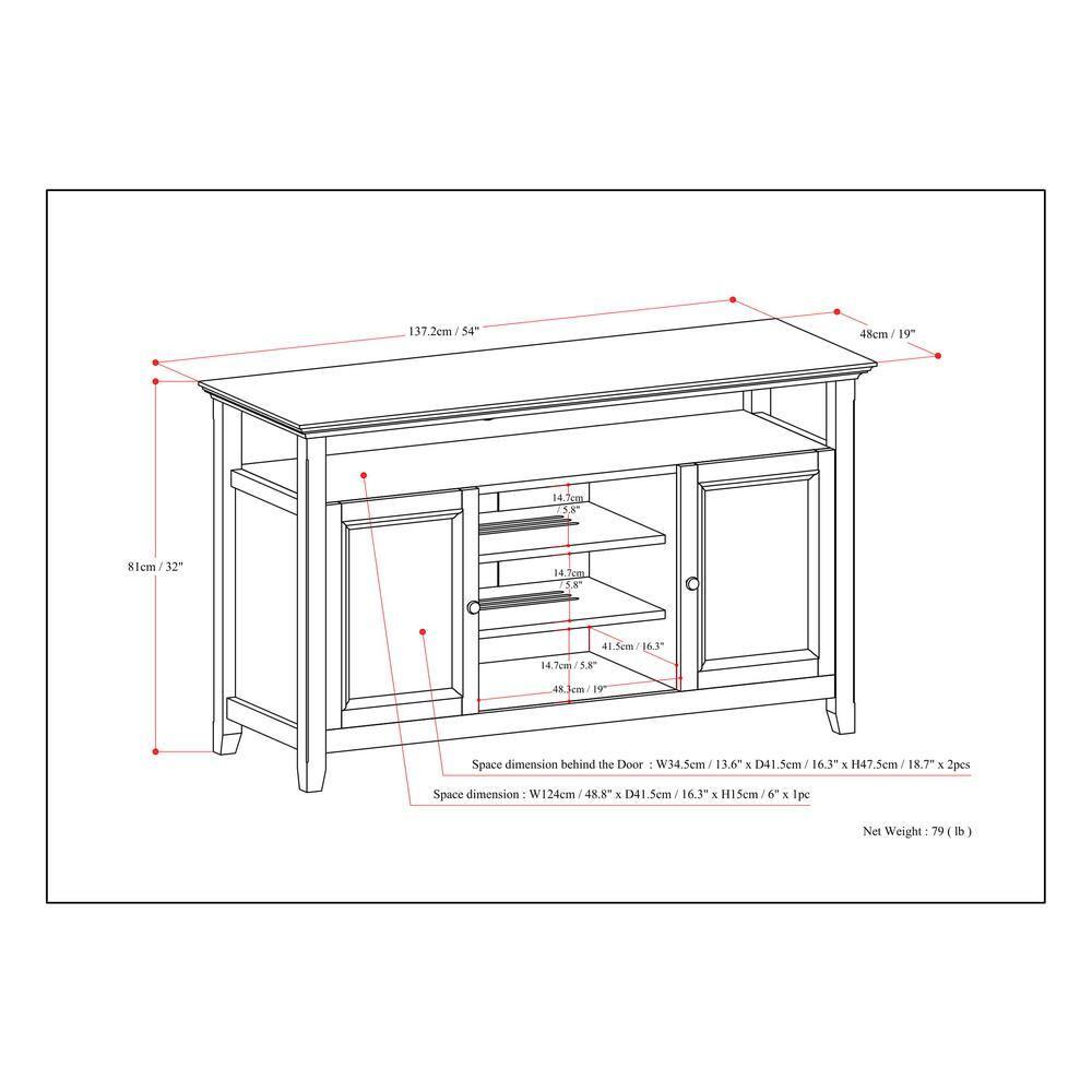 Simpli Home Amherst Transitional Solid Wood 54" TV Stand in Light Golden Brown