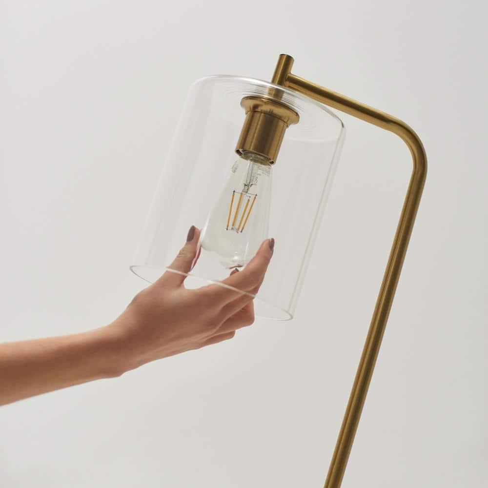 Brightech Elizabeth 66 in. Brass Industrial LED Floor Lamp with Glass Shade and Edison Bulb, Gold