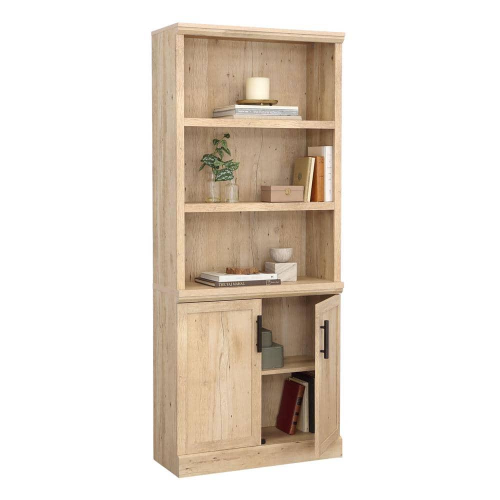 Sauder 70.866" Aspen Post Library Bookcase Prime Oak: Laminated Adjustable Shelves, MDF Frame, Metal Hardware