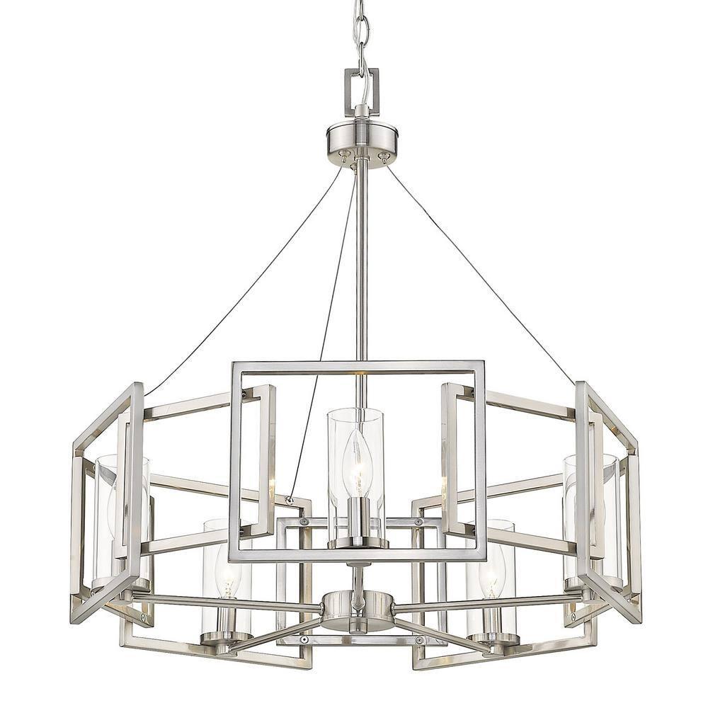 Golden Lighting Marco 5-Light Chandelier in Pewter with Clear Glass
