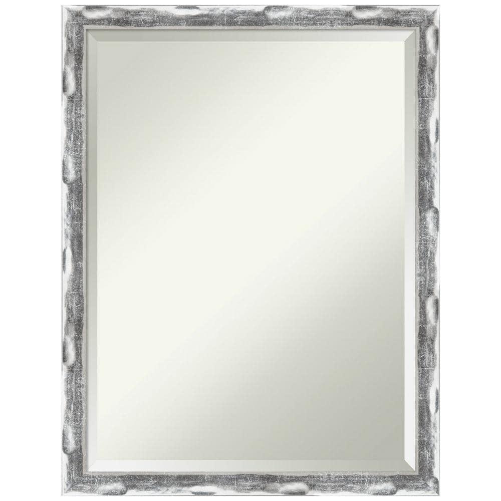 Amanti Art 20" x 26" Scratched Wave Framed Bathroom Vanity Wall Mirror Chrome : Modern Rectangle, Wall Mount