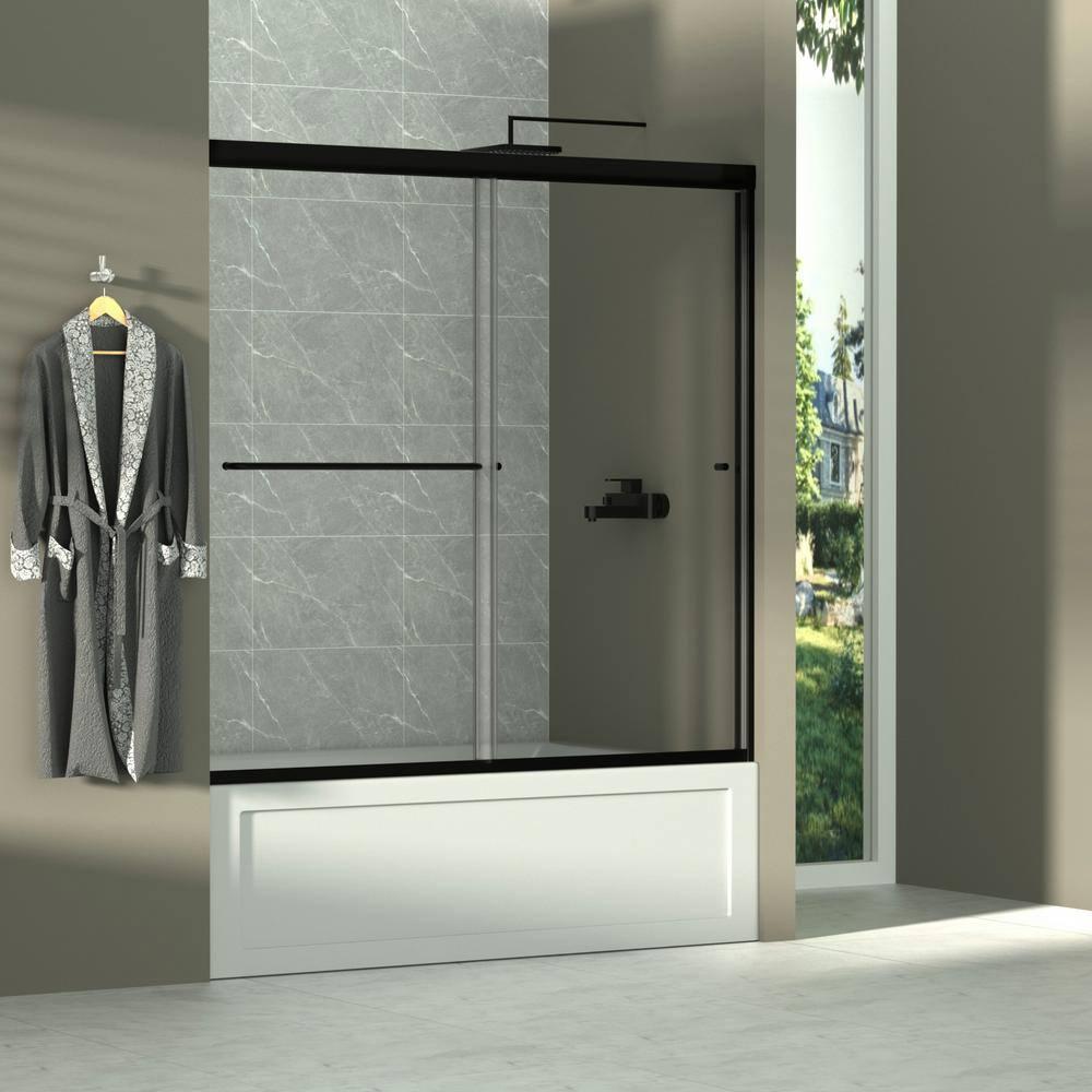 56 - 60 in. W x 58 in. H Semi-Frameless Sliding Bathtub Door in Finish with Clear SGCC Tempered Glass