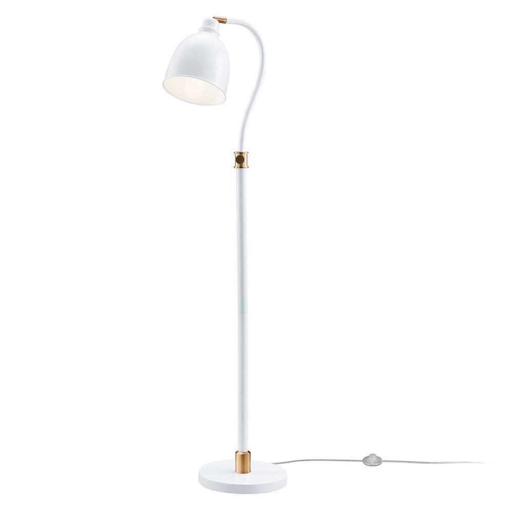 Evelyn&Zoe Vincent Adjustable/Arc Floor Lamp with Metal Shade, Matte White/Brass/Matte White