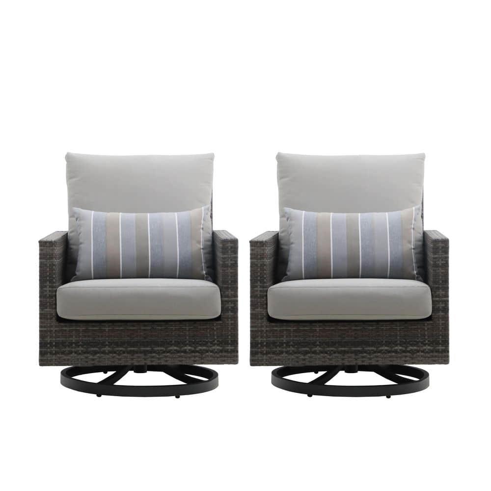 New Classic Furniture Bungalow 2pcs Metal/Wicker Patio Swivel Club Chair in Gray