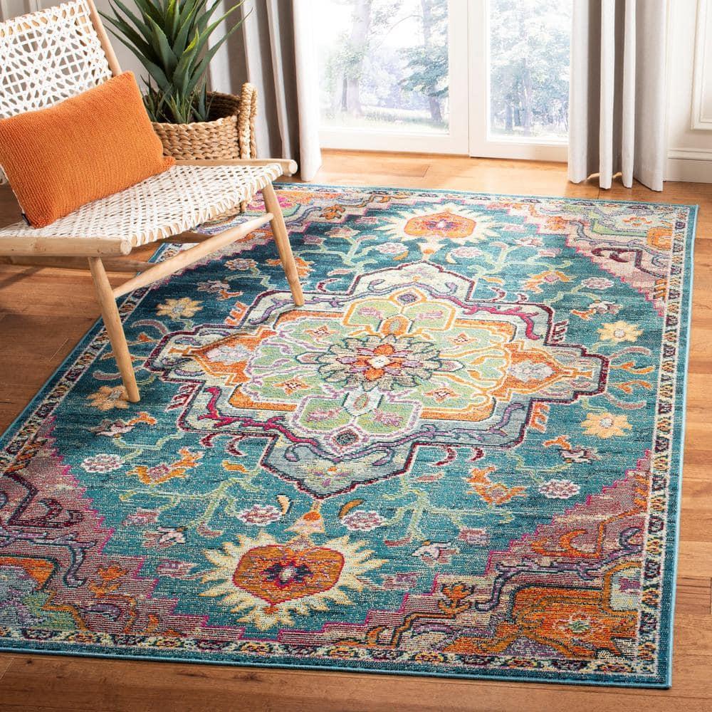 Crystal CRS501 Loomed Indoor Area Rug - Teal/Rose - 4'x6' - Safavieh