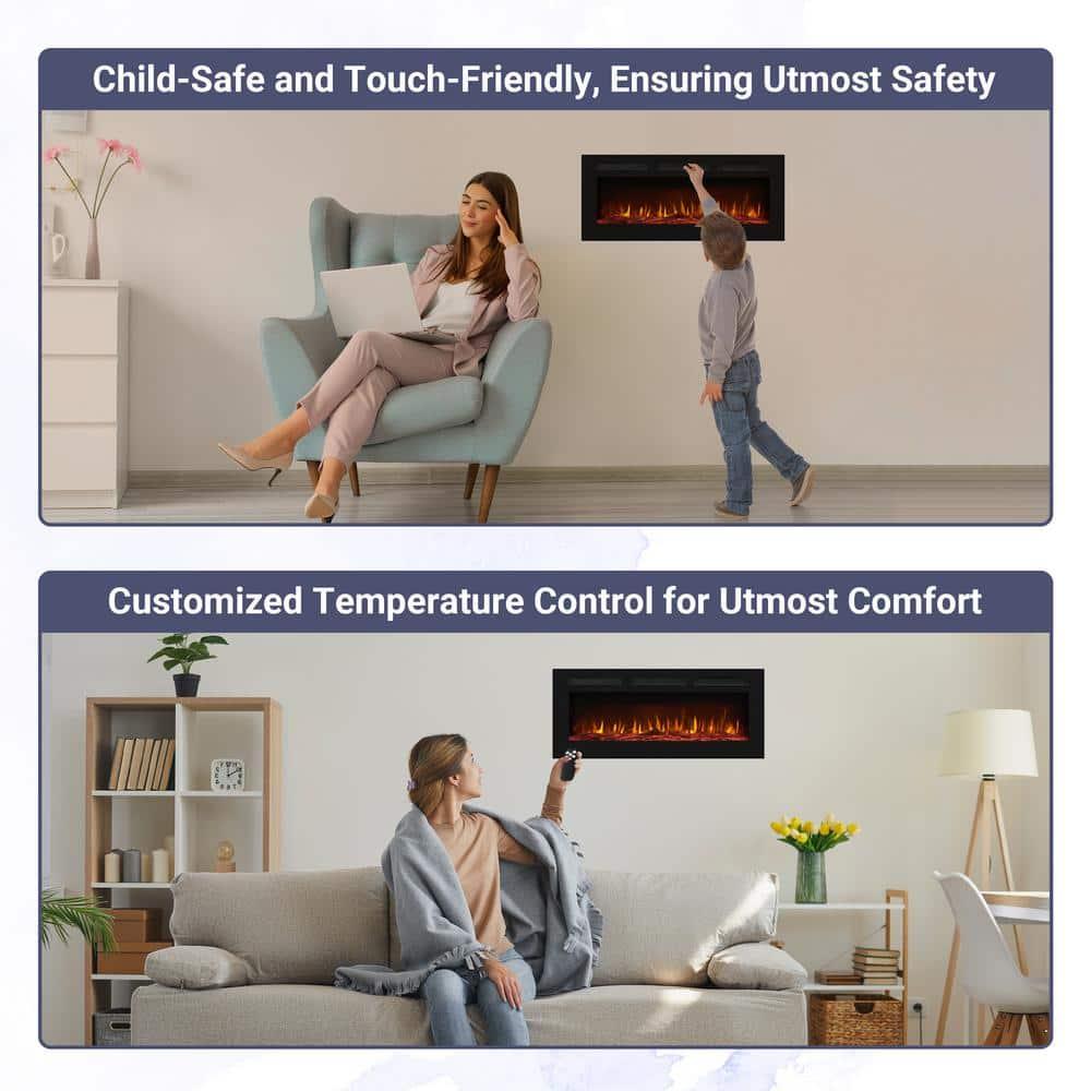 Alice 30" Electric Fireplace Inserts Recessed, Wall Mounted Fireplace LED Fireplace Heater with 12 Flame Colors, Touch Screen, Remote Control, Timer, Logset & Crystal Stones 500W/1500W - 30 inches