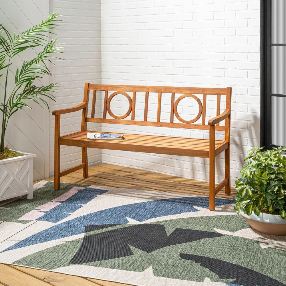 Apollo 3-Seat Circle-Back Acacia Wood Outdoor Garden Patio Bench, Teak - JONATHAN Y